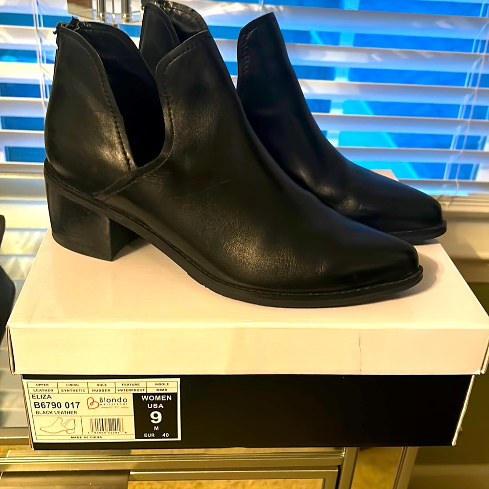 Blondo waterproof black leather booties.
